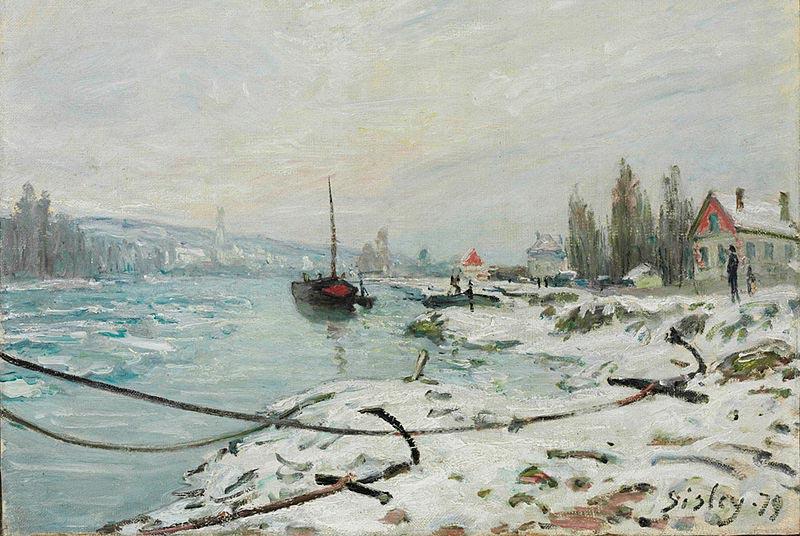 Alfred Sisley Mooring Lines, the Effect of Snow at Saint-Cloud oil painting picture